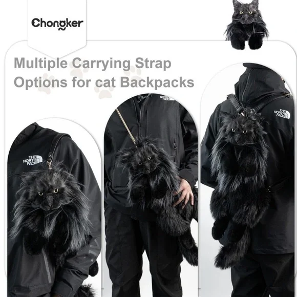 Cat Shaped Backpack - Handcrafted Stuffed Animals Bag, Black Cat Plush Bag new - Picture 2 of 9